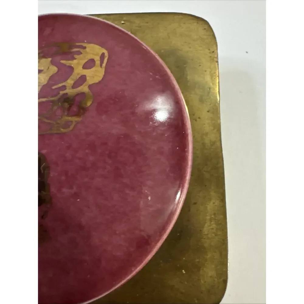 Vintage Brass Butterfly Belt Buckle - Pink Enamel Oval Mid Century Style